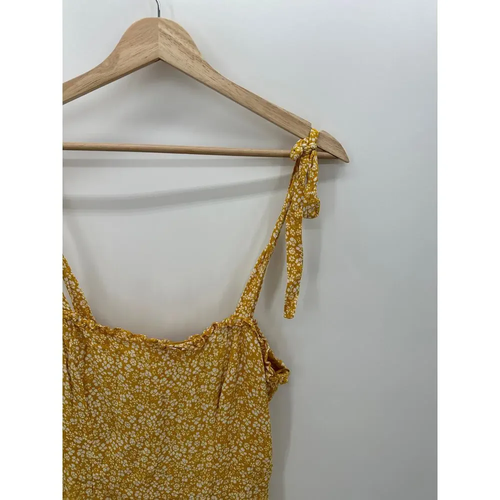 Bardot Yellow Microfloral‎ Tie Strap Mini Dress Ruffle Summer Women Size 4 XS